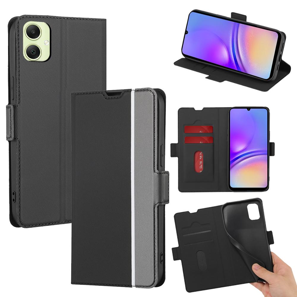 

For Samsung Galaxy A05 4G Case Card Holder Twill Texture Leather Phone Cover Black