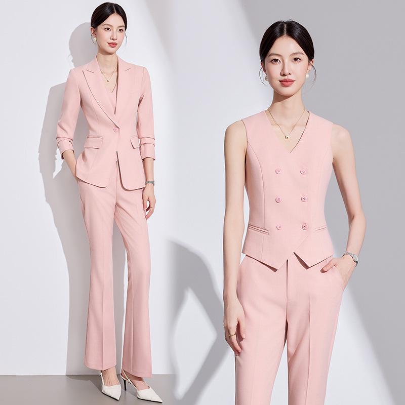 Women's High-End Pink Suit Set: 2025 Spring/Autumn Professional Vest for Management Workwear