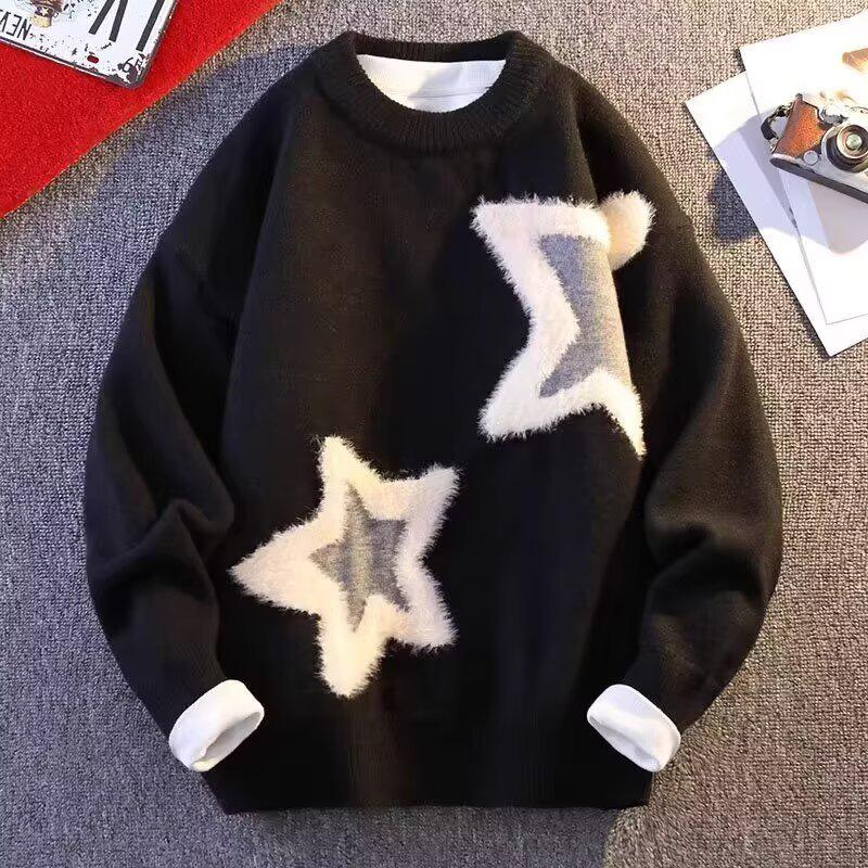 Men’s Trendy Loose Knit Sweater for Autumn/Winter - Youthful Style, Thick, and Cozy M чёрный