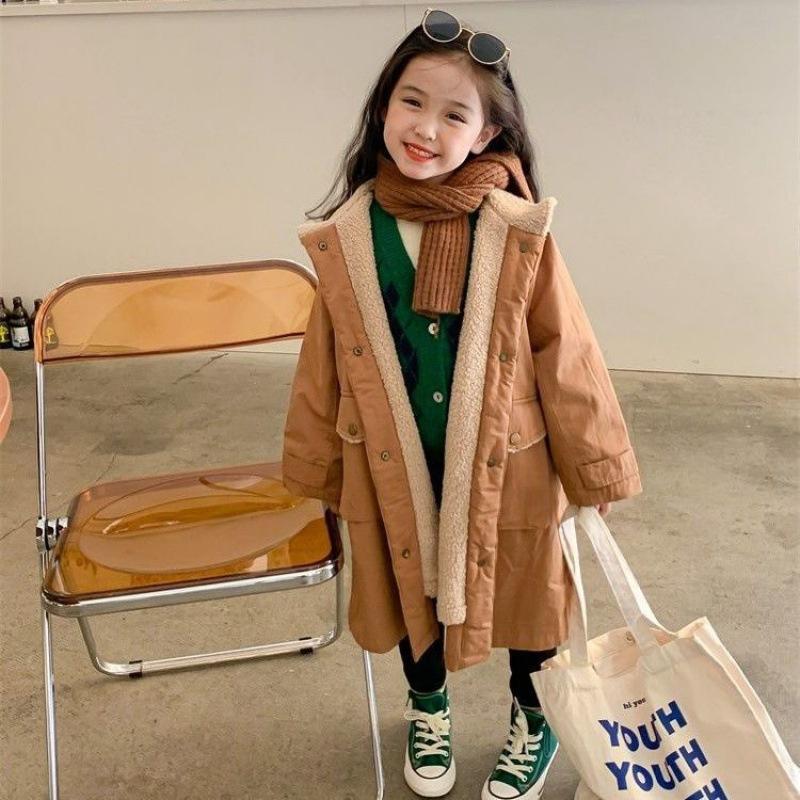 

Осенне-зимняя куртка для девочек, хлопковая верхняя одежда, ветрозащитная, длинная, теплая, с толстым вельветом, зимняя детская одежда 140