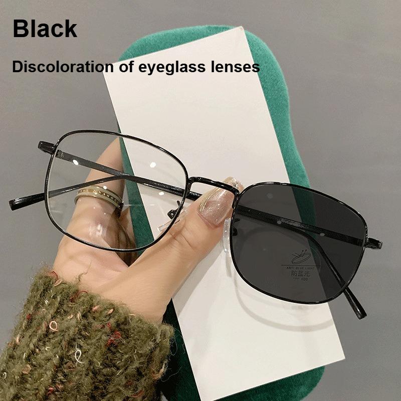

Photochromic Lens Eyeglasses/non Color Changing Eyeglasses Non Prescription Lenses Flat Eyeglasses Anti Blue Light Function Metal Material Eyeglass