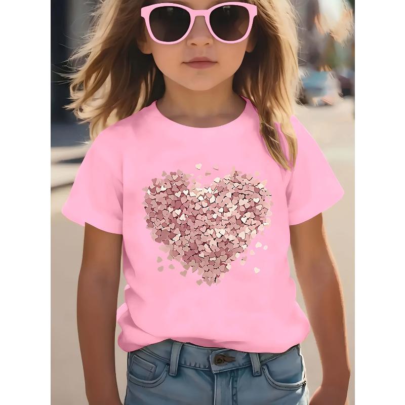 

Европейские размеры Стильная короткорукавная футболка для девочек Весна-Лето, Повседневная, Спортивный принт 98cm розовый