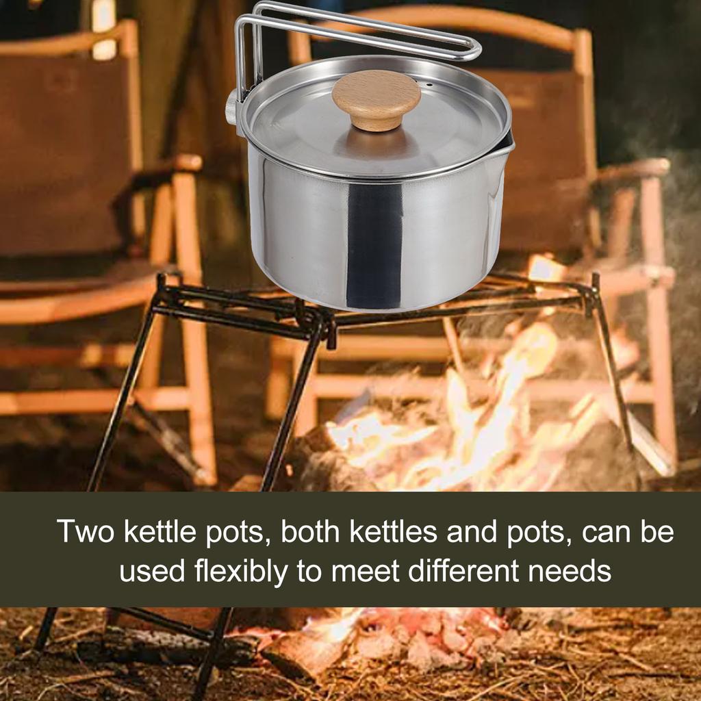 Stainless Steel Camping Kettle Removable Handle Portable 304 Stainless Steel Cooking Kettle for Outdoor Hiking