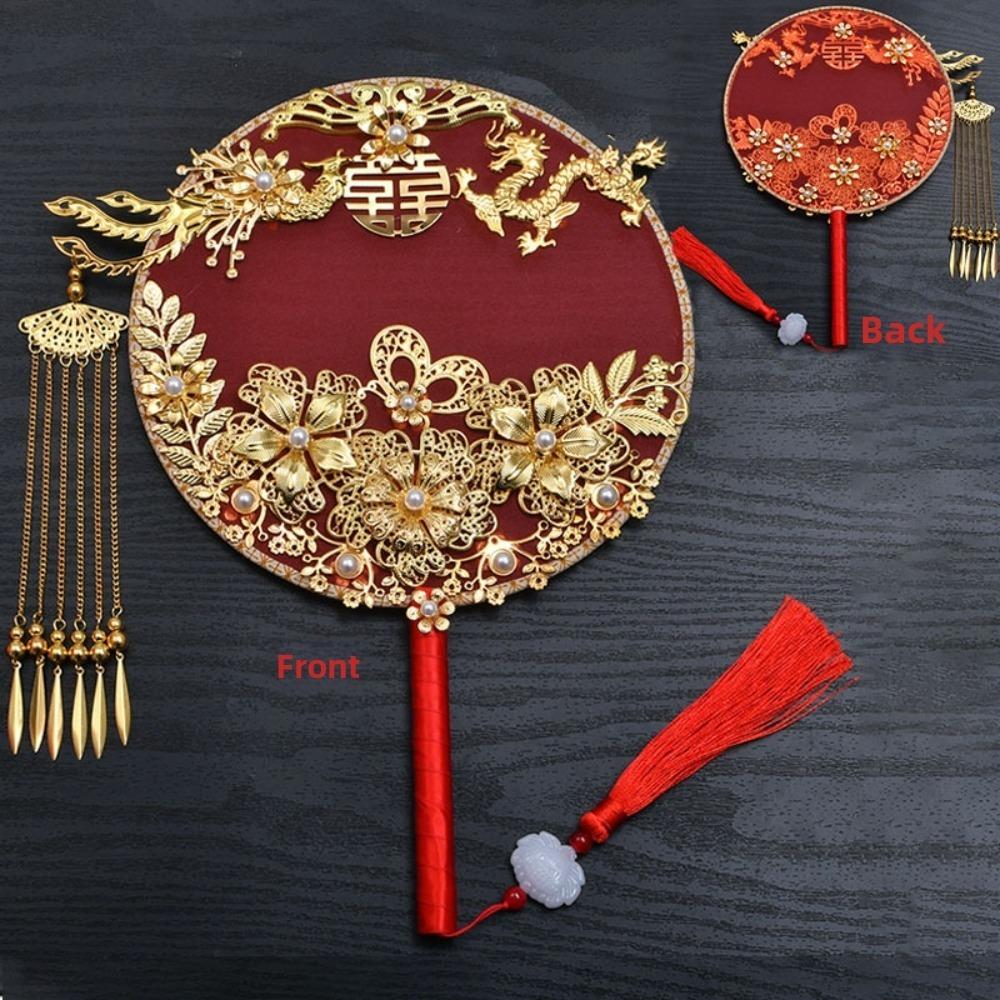 Handheld Bride Group Fan Hand Embroidered Fan  for Bride Wedding Xiuhe Dress Hanfu Accessory