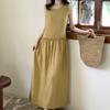 Summer sleeveless polka dot nightdress women's summer cotton silk long dress can be worn outside casual loungewear yellow high-end dress