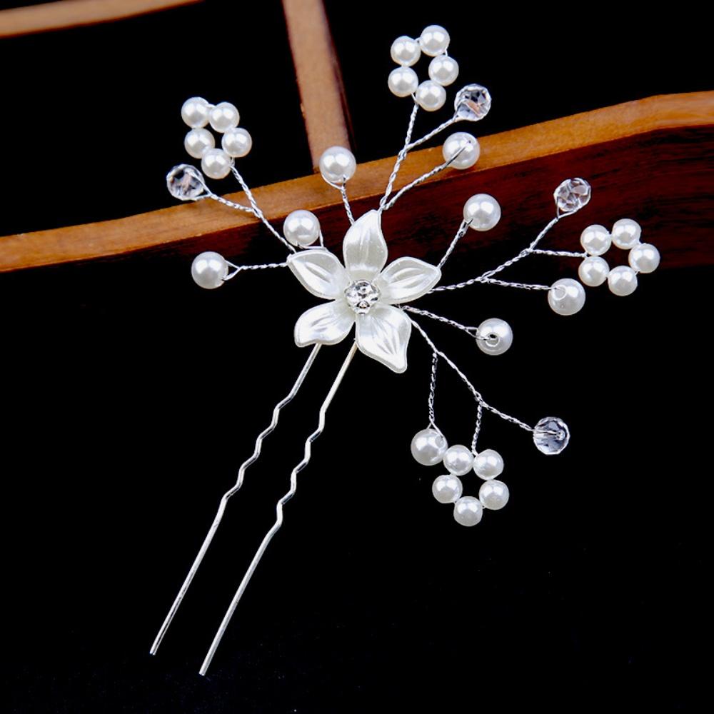 1 Piece Satin Flower Pearl Crystal Hairpin, Forest Fairy Style, Suitable for Bridal Look / Daily Updos / Party Wear