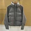 Womens Short Puffer Jacket With Stand Collar Knit Sleeve Panel Warm Down Coat Winter