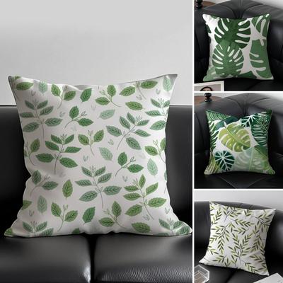 Modern Green Leaf Pillow Natural Style Cushion Cover Pillow Case Anti-Dustmite Invisible Zipper Silky Plush Cushion