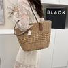 Yogodlns Summer Straw Woven Large Capacity Seaside Tote Bag Women's Basket New Beach Bag Shoulder Underarm Handbag