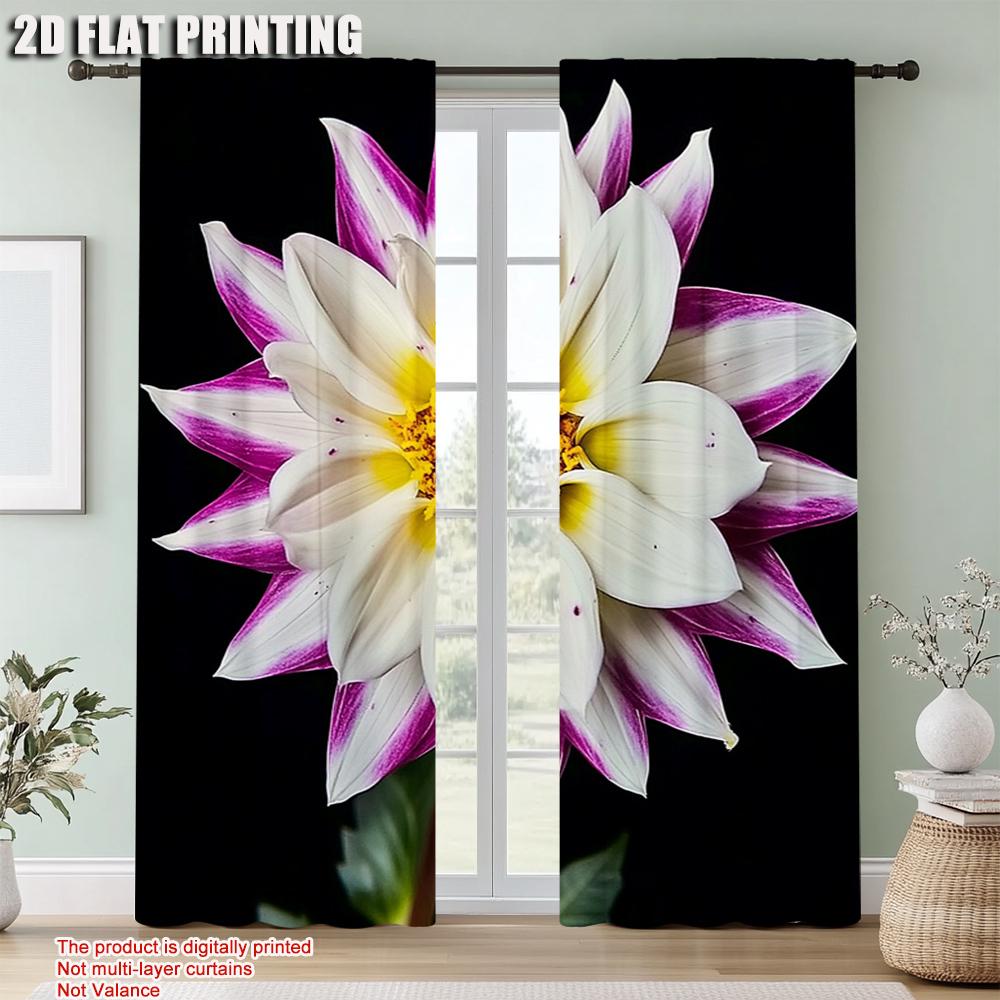 2pc    Window Curtains Modern White Flowers Versatile Polyester  Without Electricity Holiday Decorations Use for Apartment