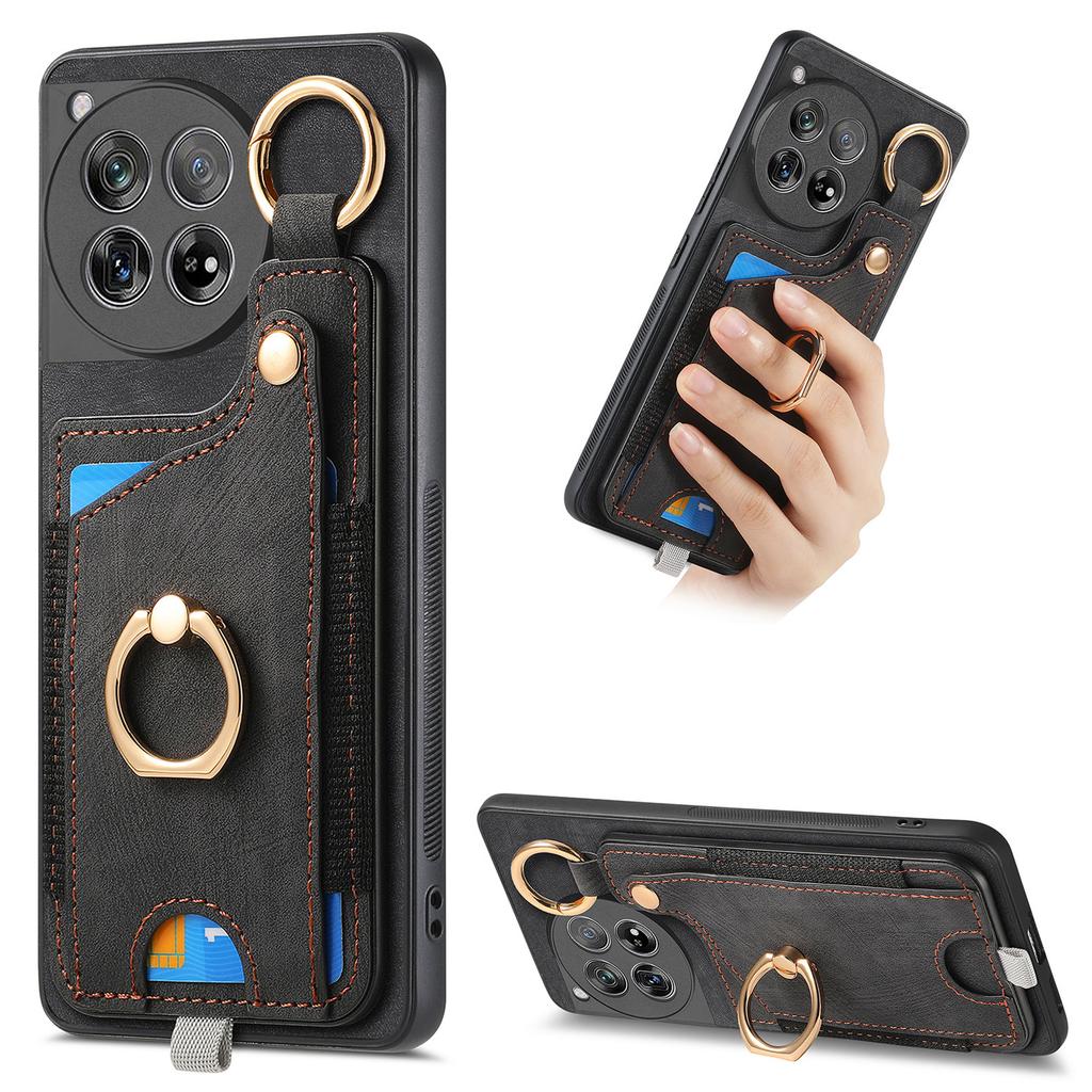 D6 For OnePlus 12 5G Case Leather+TPU Phone Cover with Ring Kickstand Card Bag