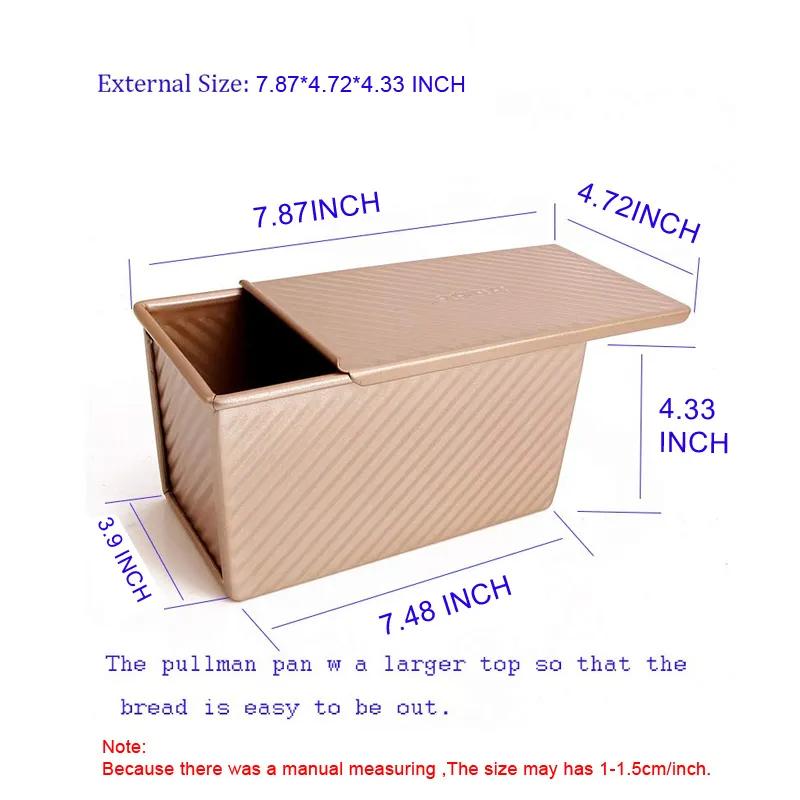 Carbon Steel Rectangle Corrugated Toast Box Mold with Cover Bread Baking Mould Pullman Loaf PanCake Toast Non-Stick Toast Box