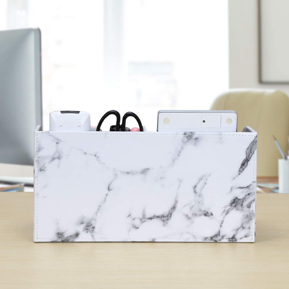 KINGFOM PU Leather Desk Storage Desktop Organizer with Drawers for Pen and Stationery Remote Small and Miscellaneous Items Marble Box/Case, Pencils,