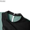 ZANZEA Damen Casual Rundhals Langarm Lose Patchwork Langes Kleid