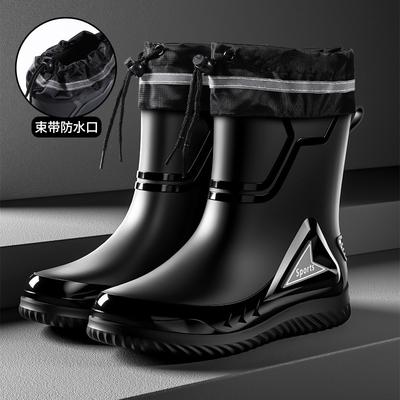Rain Shoes Men's Medium Tube Non-slip Waterproof Shoes New Fashion Outdoor Water Boots Thermal Short Tube Rubber Shoes Men