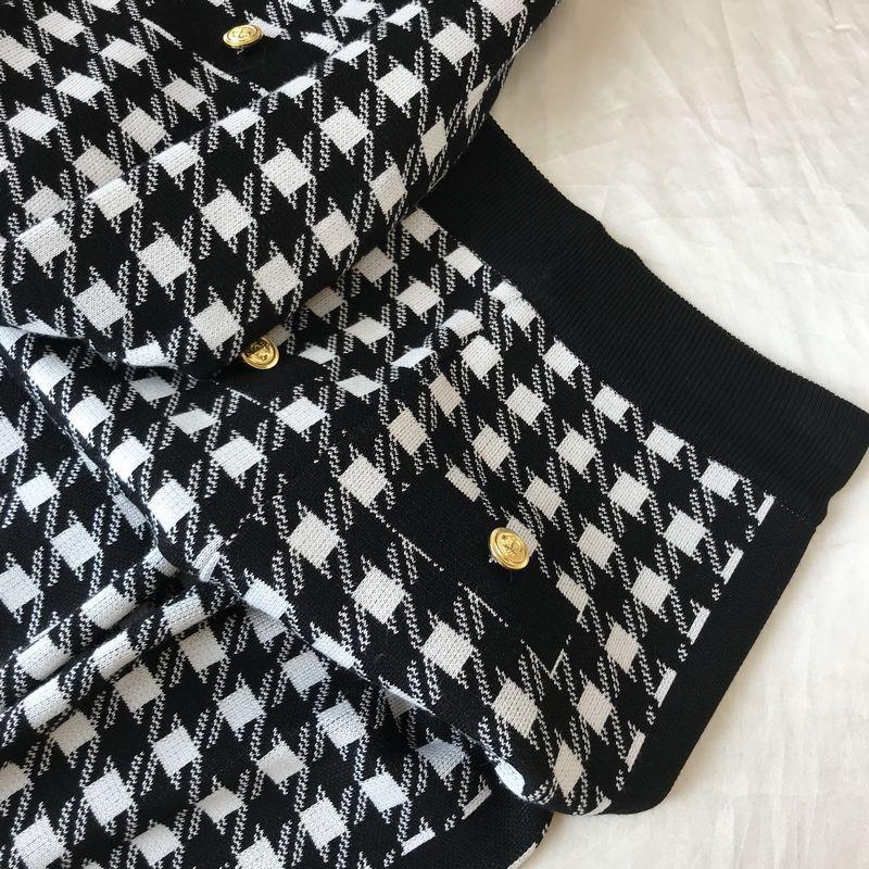 European Women's Houndstooth Knit Cardigan Two-Piece Set Casual Wear