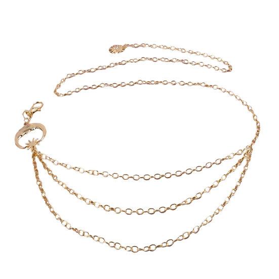 Boho Mond Körperkette, Mehrschichtiger Taillenkettengürtel, Metallbauch-Körperkette mit Sonnenanhänger, Rave Nachtclub Party Körper Schmuck Zubehör für Frauen