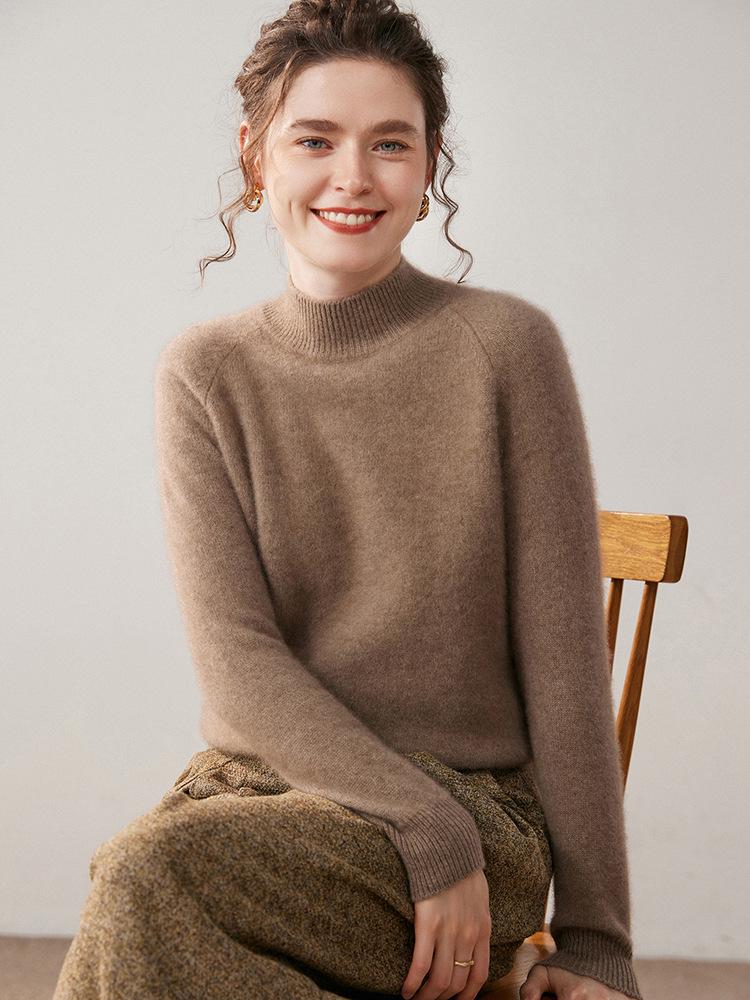 Women's Pure Cashmere Loose Fit Turtleneck Sweater, Solid Color, Thickened Base Layer for Autumn and Winter