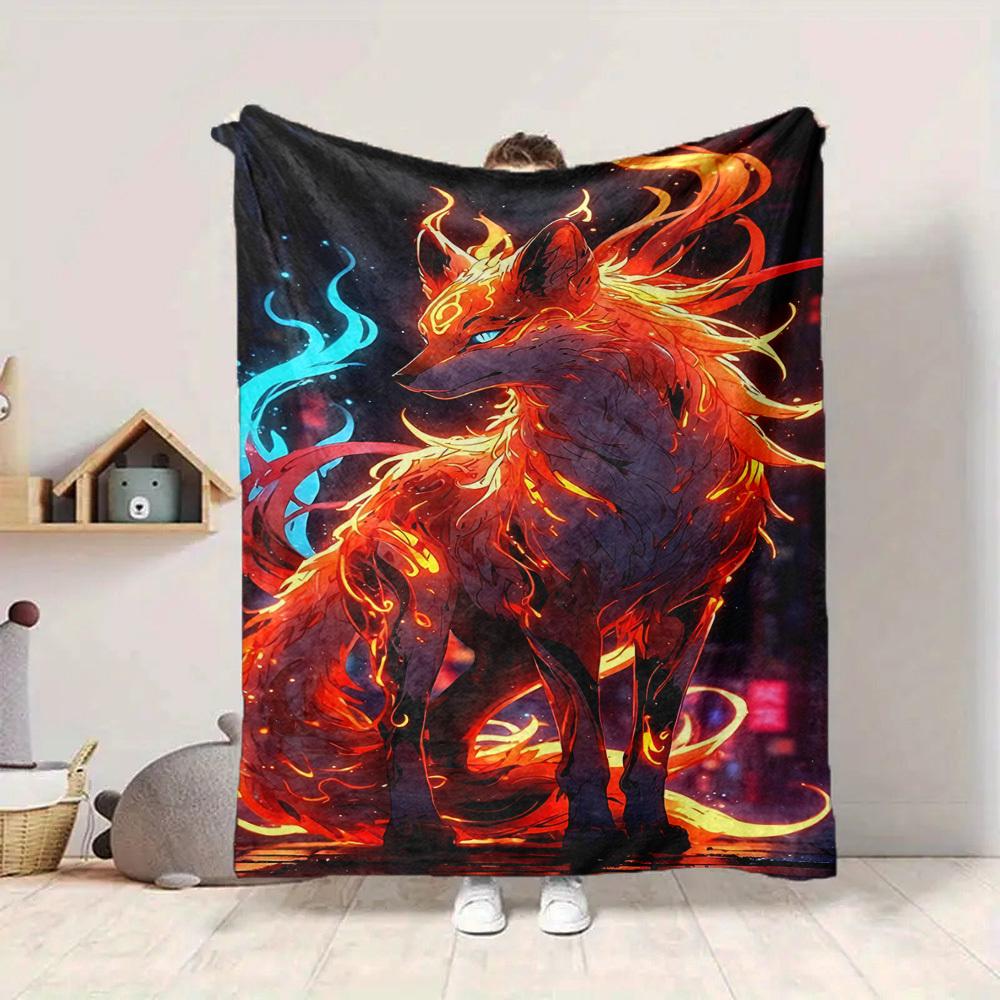 1pc Flame Fox Blanket, Lightweight Flannel Throw Blanket for Sofa, Bed, Travel, Camping, Living Room, Office, Couch, Chair, and Bed