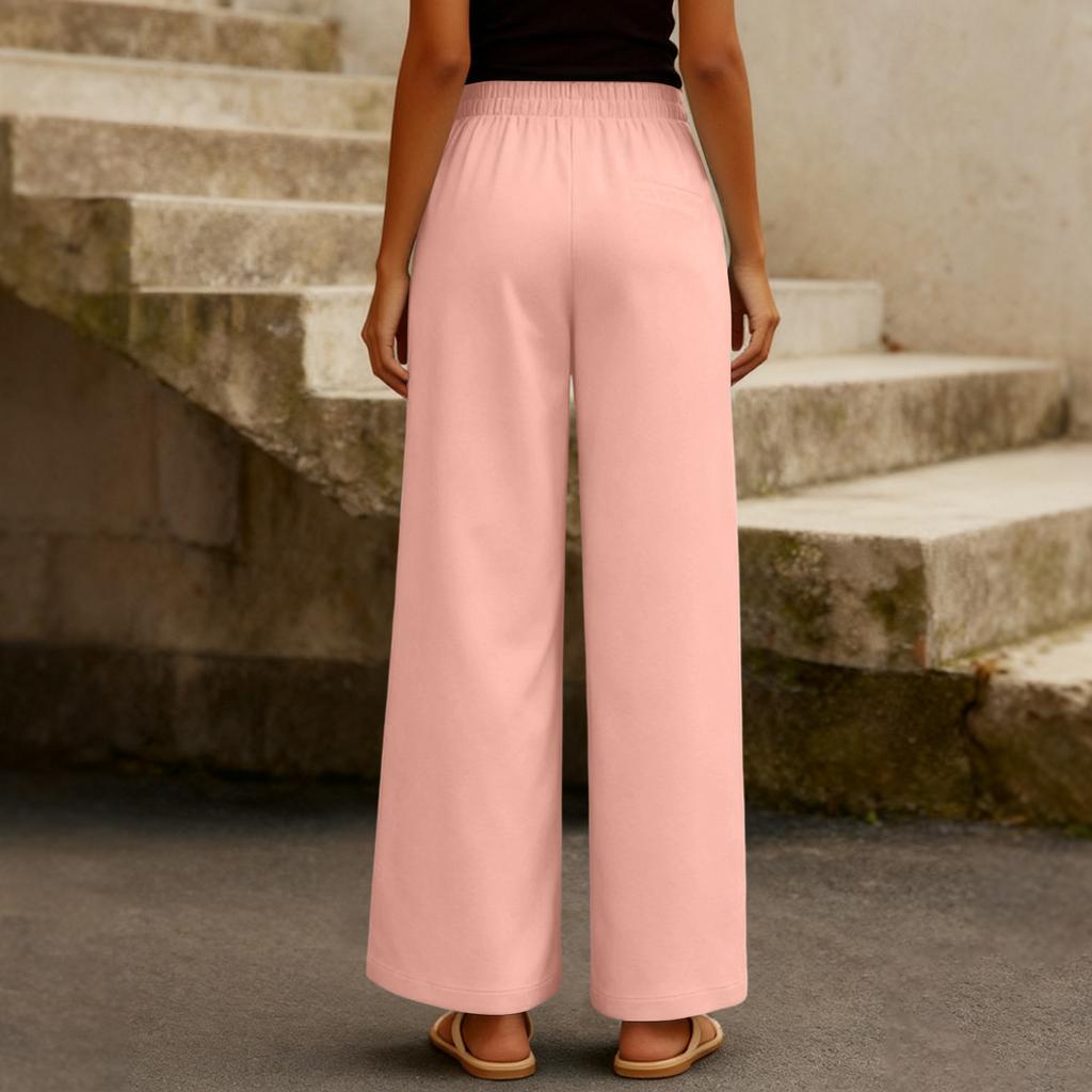 Damen Modische Einfarbige Elastische Taille Tasche Kordelzug Gerades Bein Lässige Hose