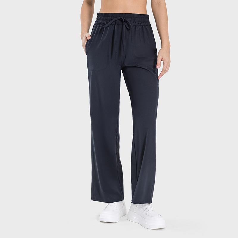 

Spring and summer elastic drawstring waist straight with pockets to cover the meat and show thinness, high waist and hip lift casual sweatpants for 4 (90-50 kg) чорний