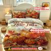 3 Pcs Hello Fall Duvet Cover Set Pumpkin Maple Leaf Print Thanksgiving Cozy Bedding Set for Bedroom Living Room