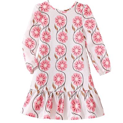 Vestito a Maniche Lunghe Autunnale Nuovo Casual Bohemien da Vacanza per Ragazza Grande con Stampa Floreale