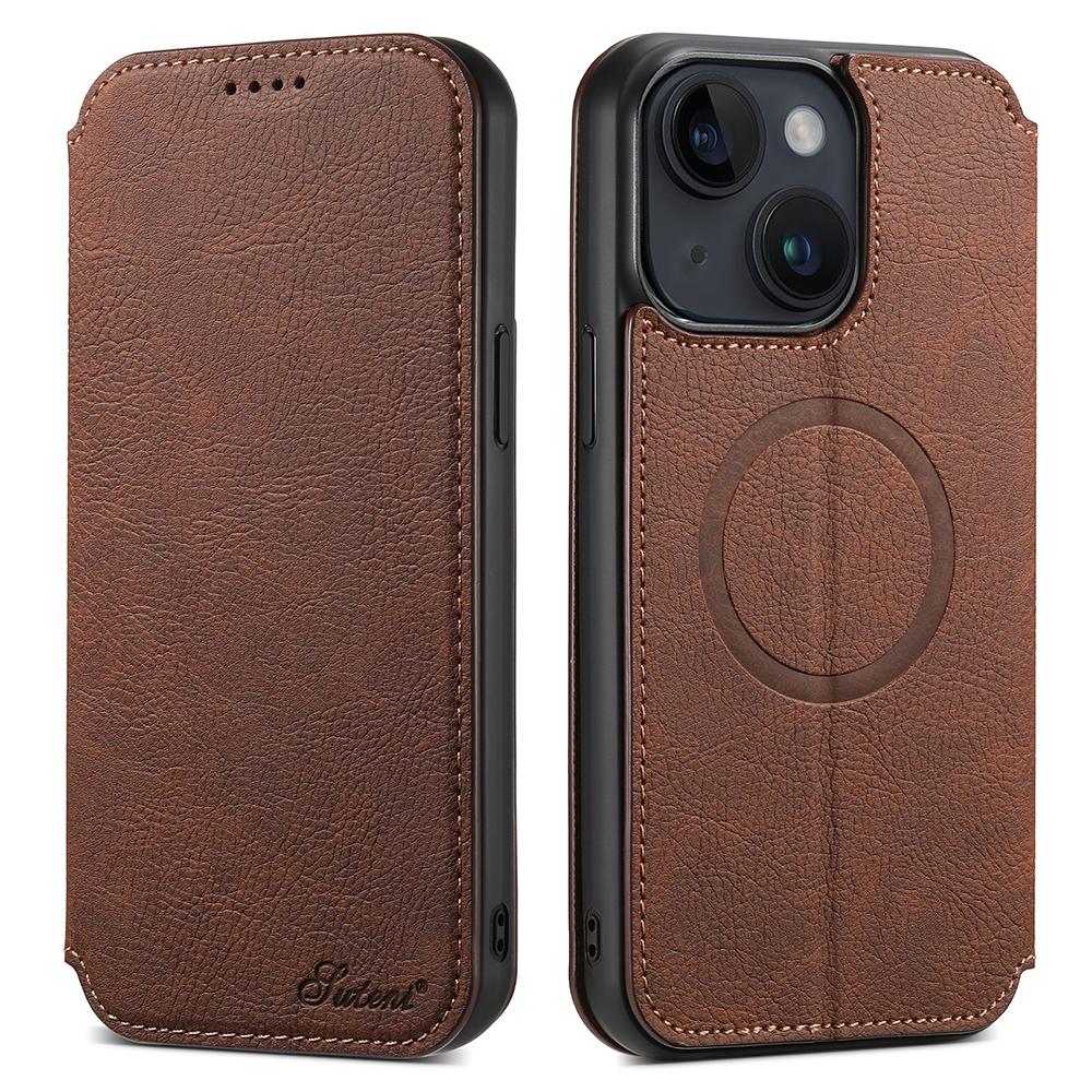 

SUTENI J06 For iPhone 13 6.1 inch Wallet Phone Case Stand Leather Phone Cover Compatible with MagSafe Brown