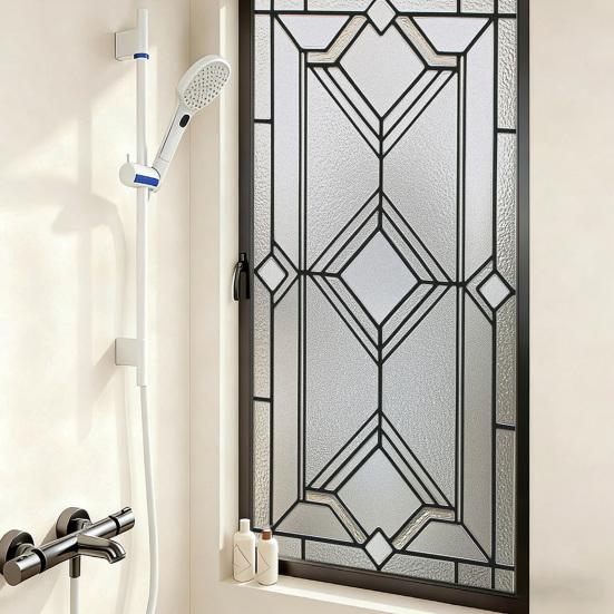 Vintage Geometrische Fenster Sichtschutzfolie Wasserdicht Wiederverwendbar UV Sonnenschutz Glasaufkleber Abdeckung Dekorativ Mattiert Buntglas Statisch Haftend