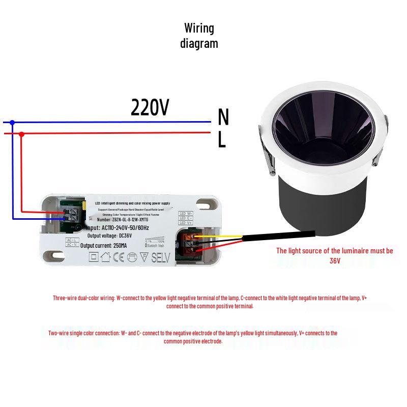 12W Dual-Color Bluetooth Mesh 2.0 Smart Dimming Driver Compatible with Mijia App for Downlight and Spotlight