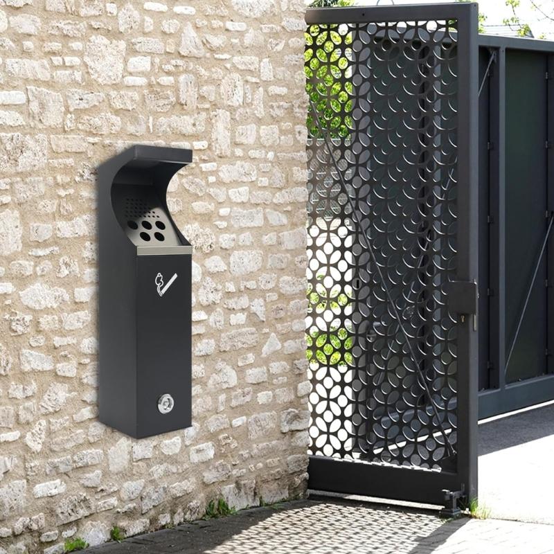 Outdoor Mounted Waste Receptacle Featuring Bottom Release Mechanism Metal Easy To Wipe Install With Provided Screws
