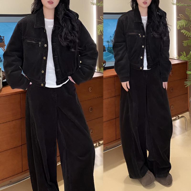 

Casual Street Style Long-Sleeve Jacket & Pants Two-Piece Set for Autumn/Winter S темный кофе