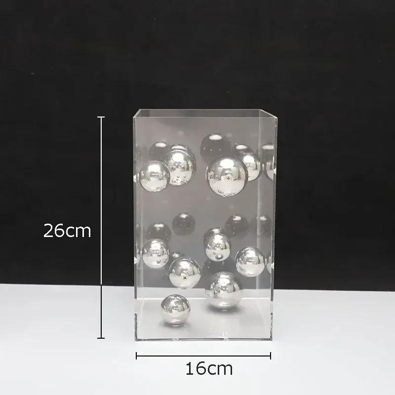 Modern Clear Acrylic Square Boxes Sculptures Creative Square Acrylic Cover Sphere Decor Porch Cabinet Crafts Ornament Home Decor