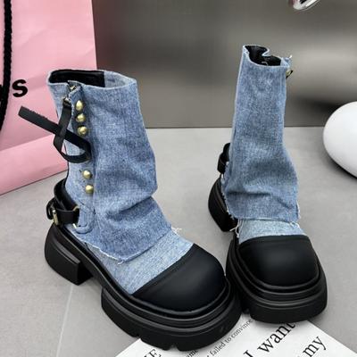 Fashion Women Flats Ankle Cowboy Chelsea Boots Winter Fad Platform Gladiator Goth Shoes 2024 New Chunky Motorcycle Botas Women Zapatos