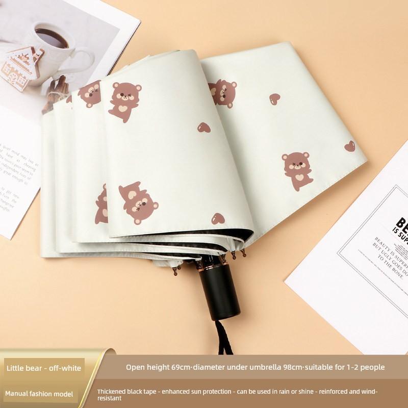 Cute Folding Umbrella for Girls with Black Coating for Sun Protection and Uv Protection, Manual and Fully Automatic, Dual-Use for Sun and Rain