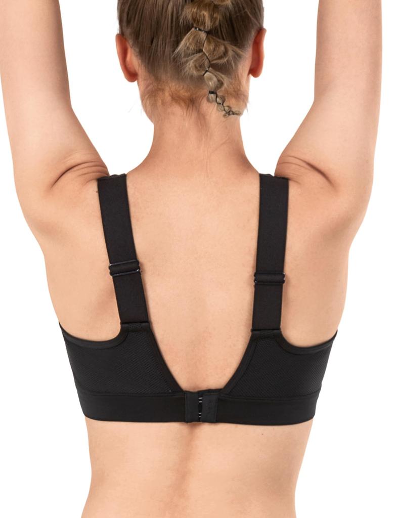 Yvette Sports No Back Adjustable Integrated Stays In Everyday XL Black Bra, Bounce, Women's, Sweat-Absorbent, Quick-Drying, U-Back, Hook, Straps, Cup,
