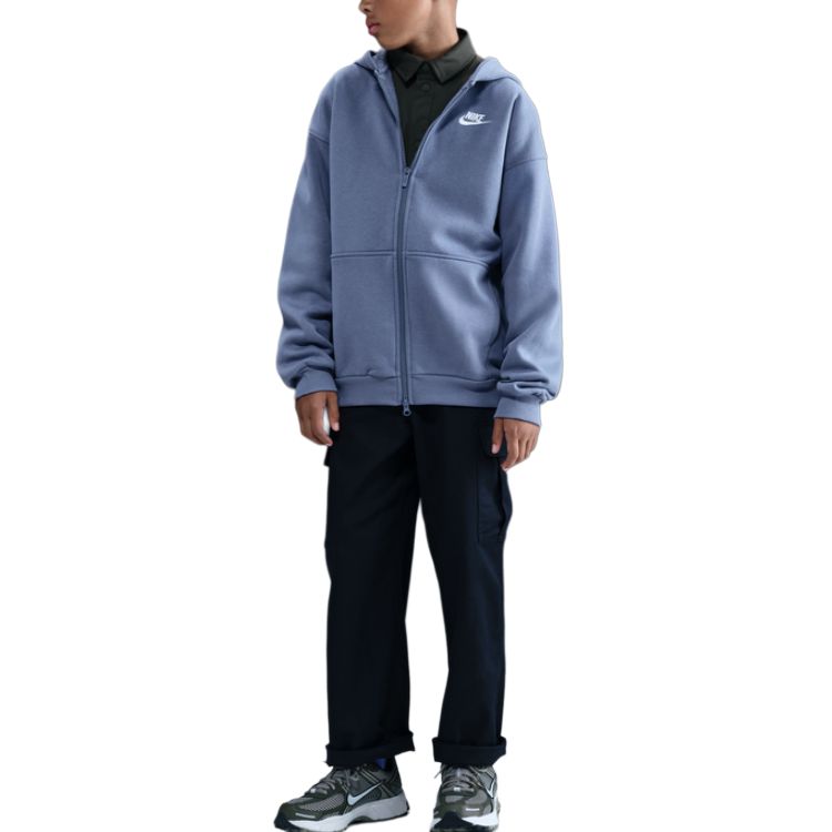 

Nike Sportswear Club Loose Fleece Warm Hooded Zip-Up Long Sleeve Kids jackets FD2931-499 XS