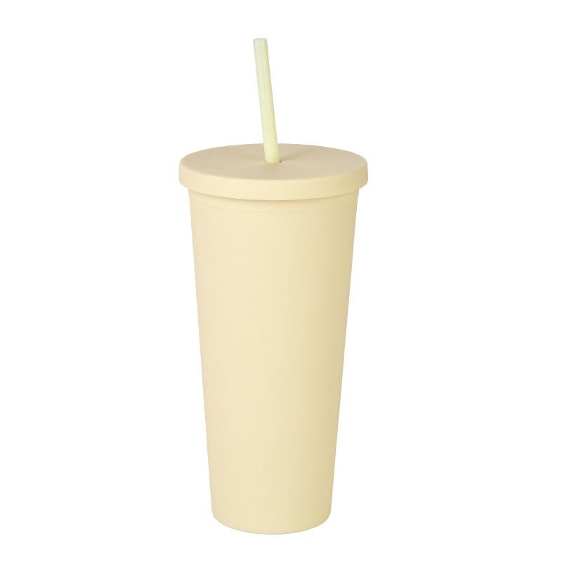 Doppelschichtiger Plastikbecher mit Strohhalm 22oz Großvolumiger Outdoor-Matt-Wasserbecher