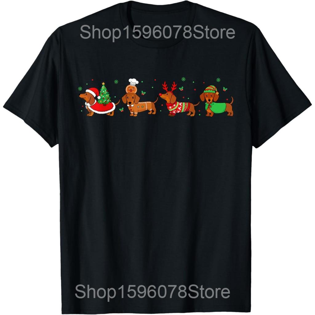 Funny Dachshund Dog Christmas Lights Xmas Pet Dog T Shirts Men Humor Streetwear Tee Shirt Short Sleeve Unisex Loose Clothing