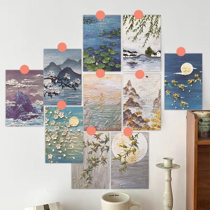 30 Sheets Oil Painting Style Card Postcards Message Cards Nordic Style Decorative Wall Stickers for Living Room