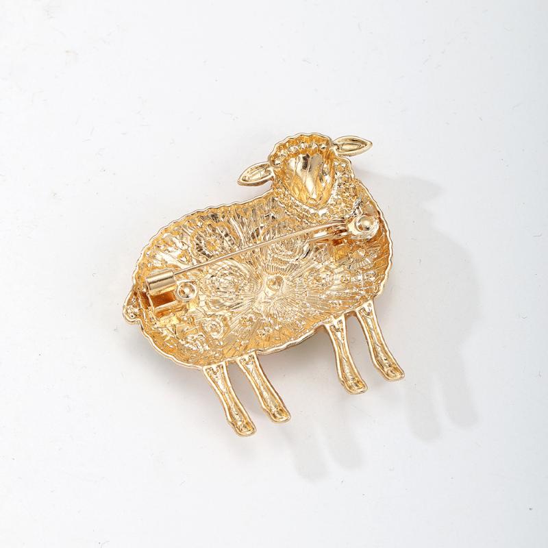 1Pcs Rose-Flower Sheep Brooches For Women Unisex 4-Color Rhinestone Year Of The Goat Animal Party Office Brooch Pin Gifts