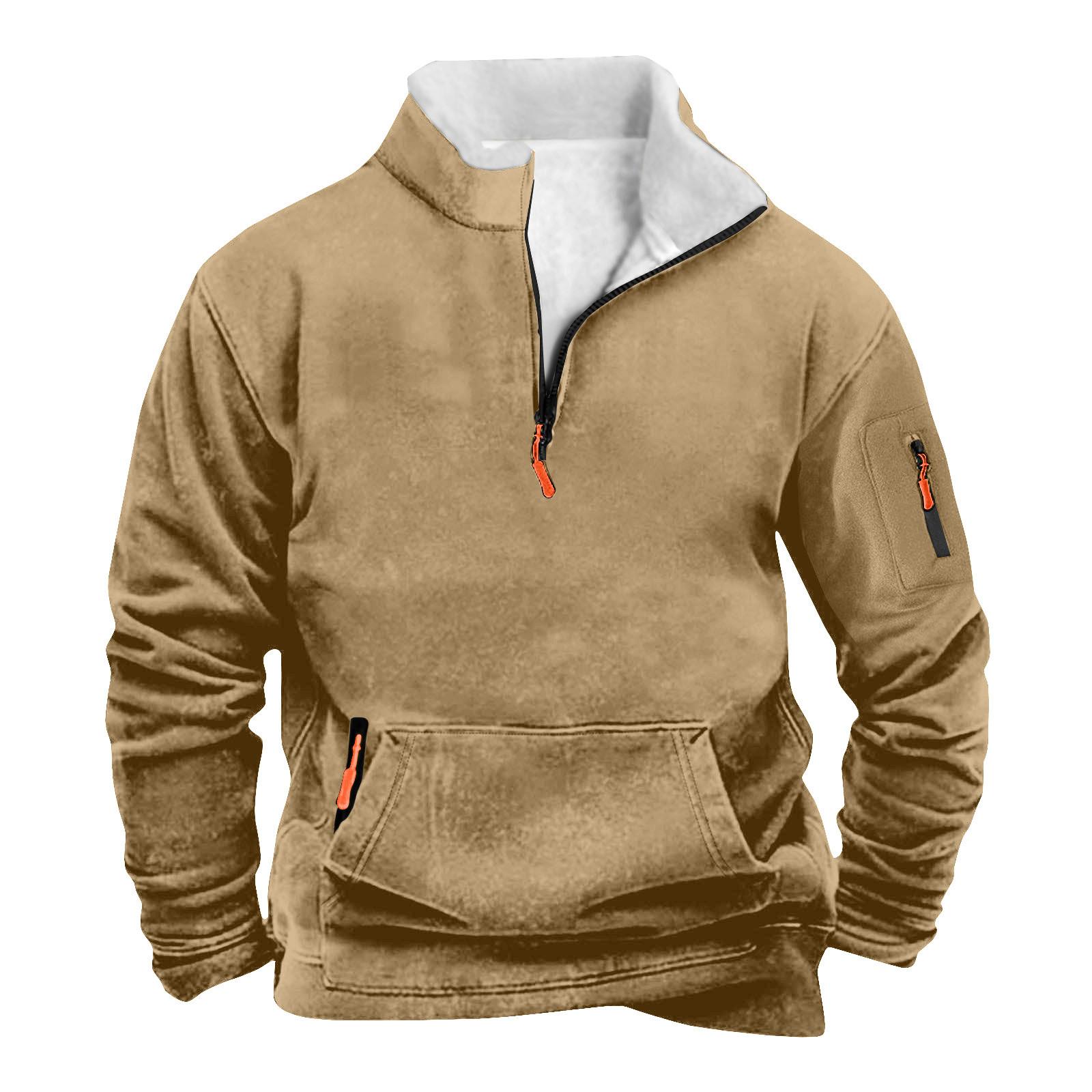 

Мужской свитшот с карманом на молнии и половинной молнией, мужской спортивный свитшот большого размера в стиле кэжуал XXXL хаки