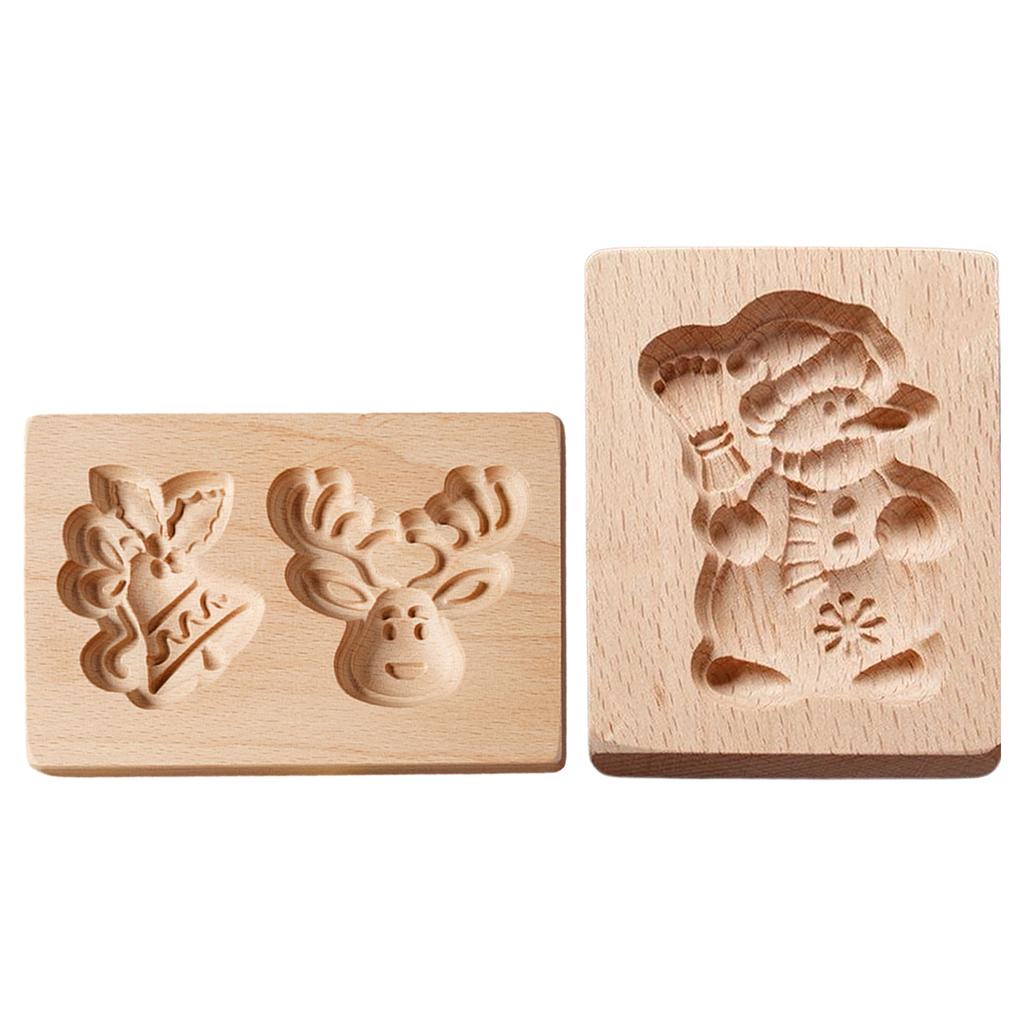 2/3PCS Christmas Wooden Cookie Molds Wooden Cookie Biscuit Molds Carved Wooden Biscuit Cutter for Kitchen DIY Decorating Tool