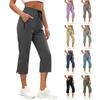 Women Drawstring Elastic Waist Capris Pants with Side Pockets Loose Fit Lightweight Cropped Trousers for Daily Wear