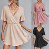 Women V Neck Ruffle Sleeve Casual Loose Fit Mini Dress Lightweight Comfortable Fabric Summer Outfit