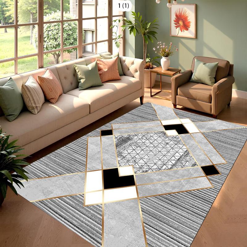 Modern Luxury Geometric Carpet With Gold Line Geometric Patchwork Marble Texture Non Slip Rug For Living Room Decor rugs