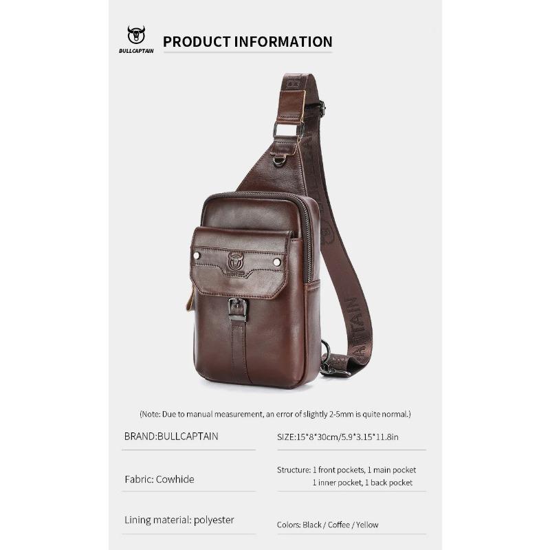 Brand Men's Bag 100% Genuine Leather Shoulder Crossbody Bag Vintage Luxury Chest Bag Side Backpack Travel Essential Handbag