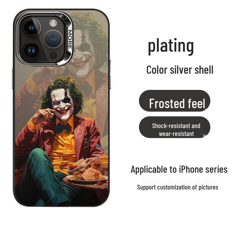 Clown Personality Electroplated Silver Case for Apple iPhone 11, 12, 13, 14, 15 Pro Max - Drop-Proof, European & American Style