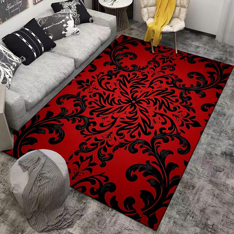 Luxurious Red and Black Floral Pattern Carpet for Living Room Decor Suitable for Use As an Anti-slip for Living Room Bedroom Sofas