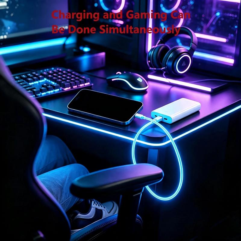 USB Fast Charging Cable LED Flowing Light Effect Waterproof Durable Cord for Car Outdoor Camping Phone Charge